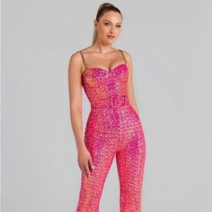 NADINE MERABI Pink Sequin Jumpsuit